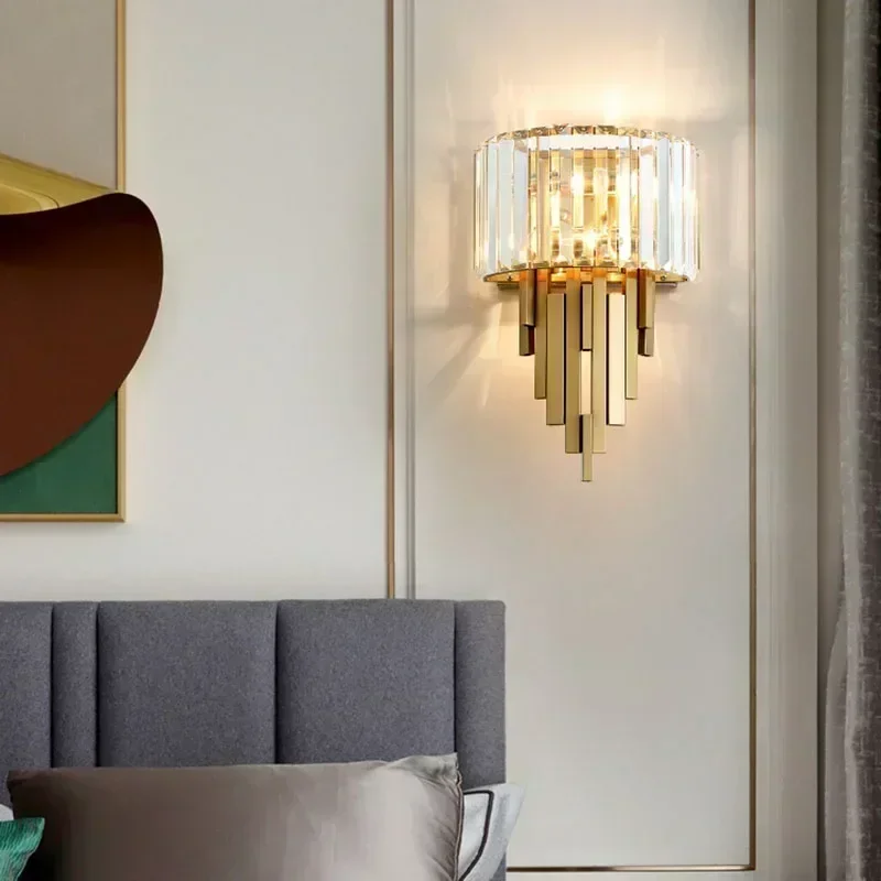 Modern luxury crystal wall lamp golden creative living room bedroom hallway study home decoration living room lighting light