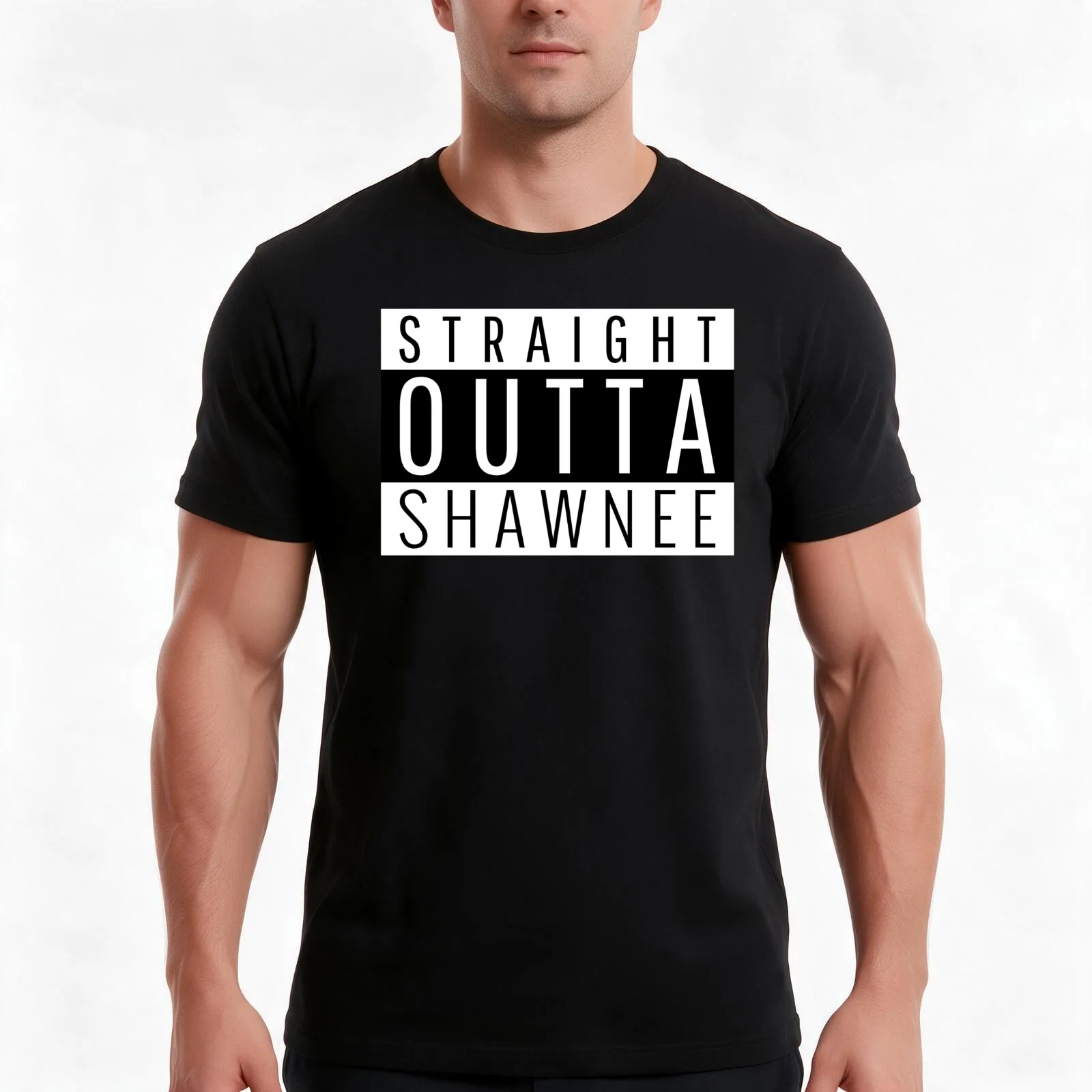 Straight Outta Shawnee T-Shirt, Summer Casual Cotton Tee, Oversized Streetwear Tops, Vintage Graphic Print, Unisex Men Women