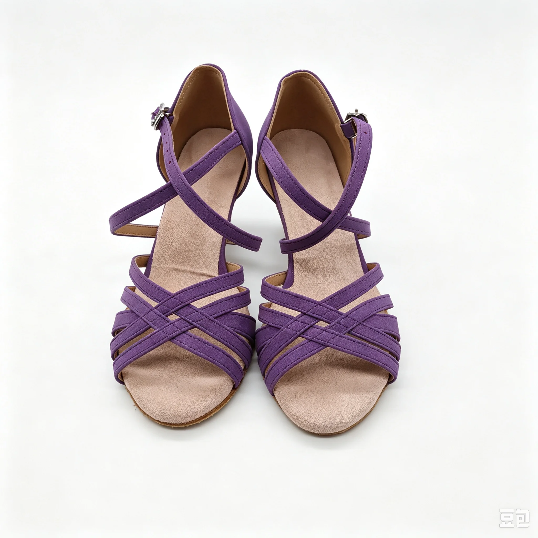 Evk Purple Nubuck Women Latin Dance Shoes Rhinestone Buckle Cross Strap High Heel Salsa Tango Ballroom Dance Sandals For Ladies