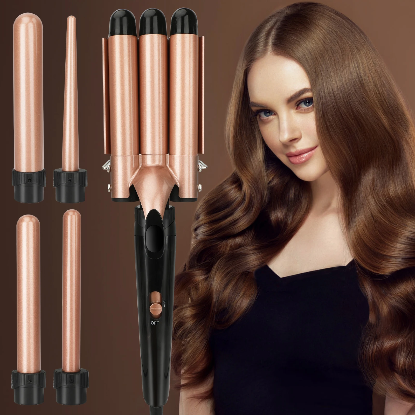 

5 In 1 Professional Hair Curler Electric Curling Hair Rollers Hair Waver Ceramic Tourmaline Triple Barrels Styling Tools