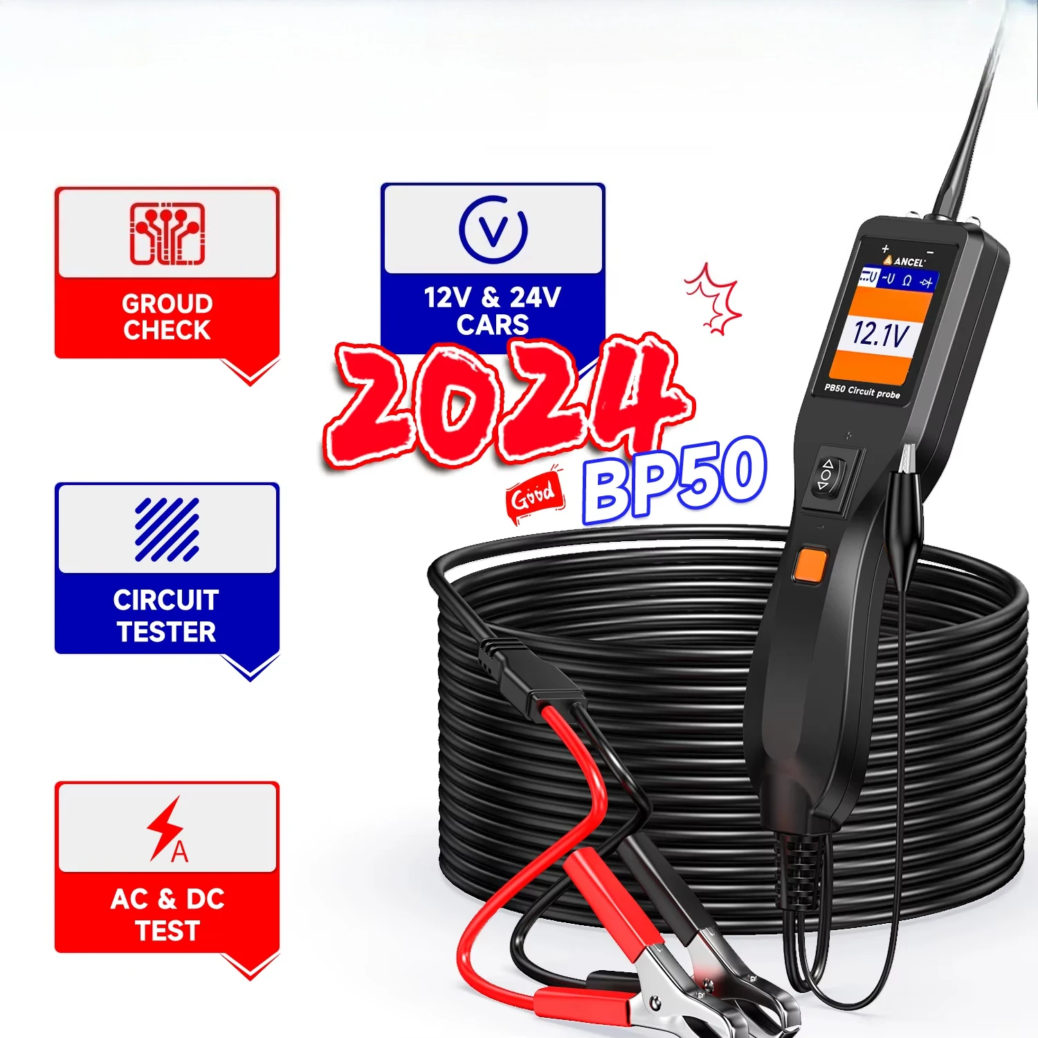 ANCEL PB50 Automotive Circuit Tester Multi-function Probe with Voltage/Continuity/Resistance/Diode Testing,  Locator for 12-24V