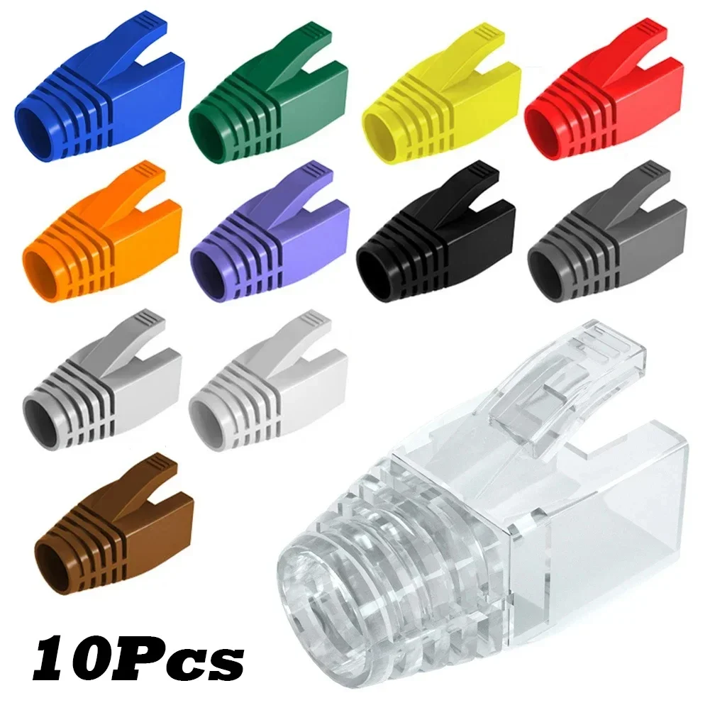 10Pcs Cat6a Cat7 RJ45 Network Ethernet Cable Connectors Cover Cat 7 RJ45 Caps Colorful TPU Boots Sheath Protective Sleeve