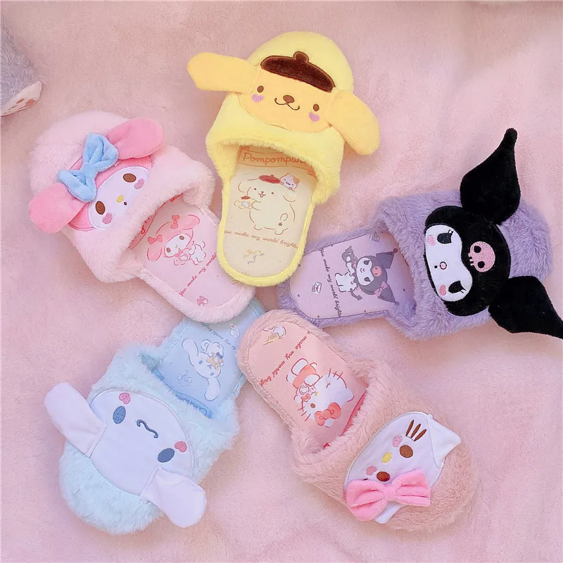 Cartoon Japanese Anime Slippers Lolita Girl Warm Plush Home Slippers Lady Indoor Kawaii Flat Non-slip Gifts Lovely Pink Blue