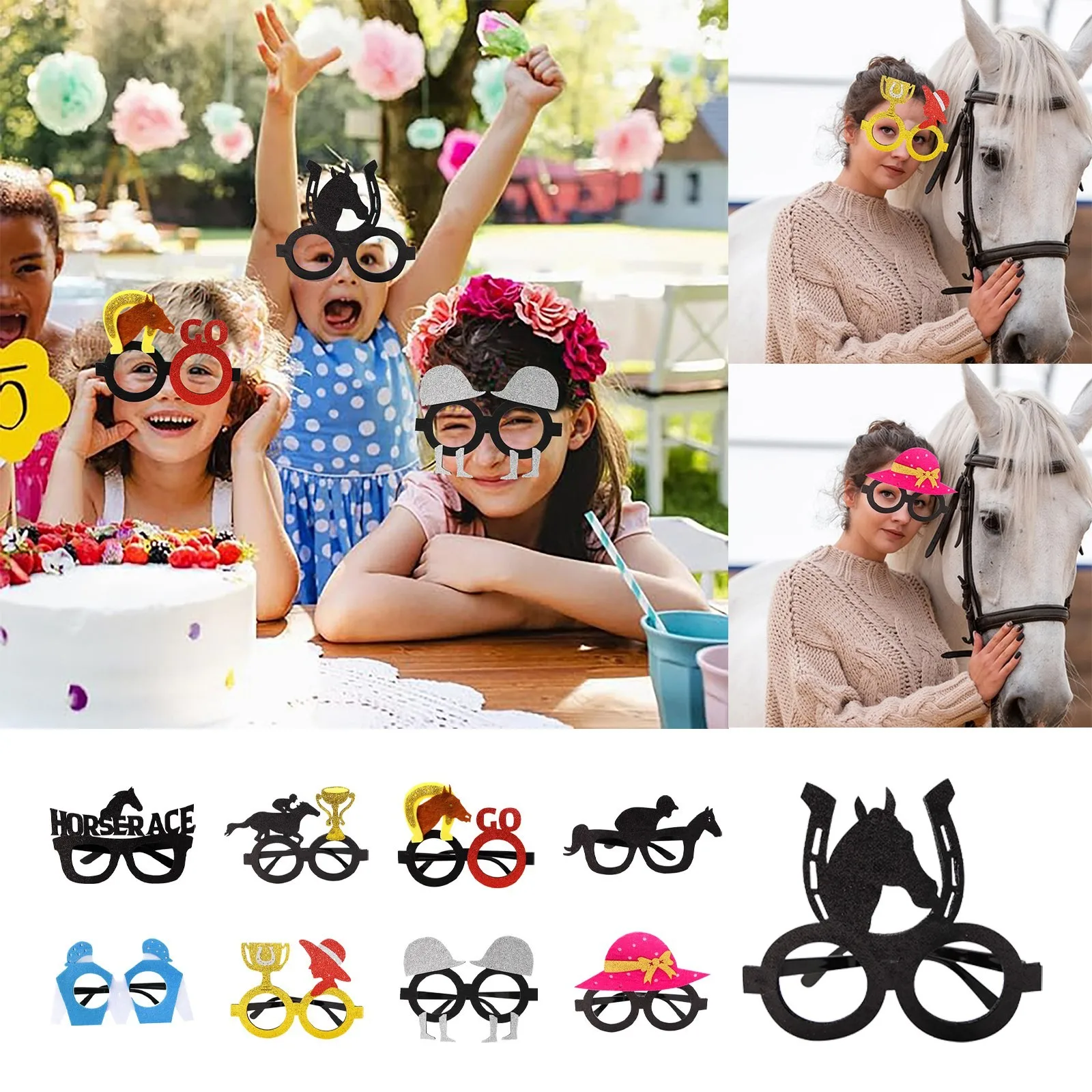 

Horse Racing Festival Glasses Festival Party Dressup Photo Props Horse Riding Style Glasses Party Decoration