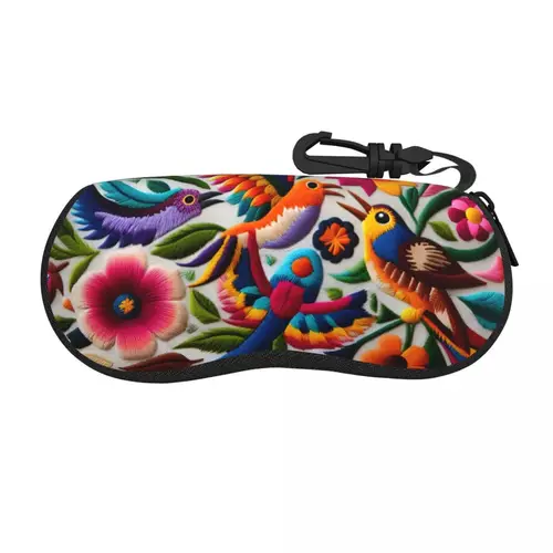 Estuche para gafas personalizado mexicano Otomi Art Birds Flowers, estuche de goma Unisex para gafas, caja protectora para gafas de sol de neopreno suave