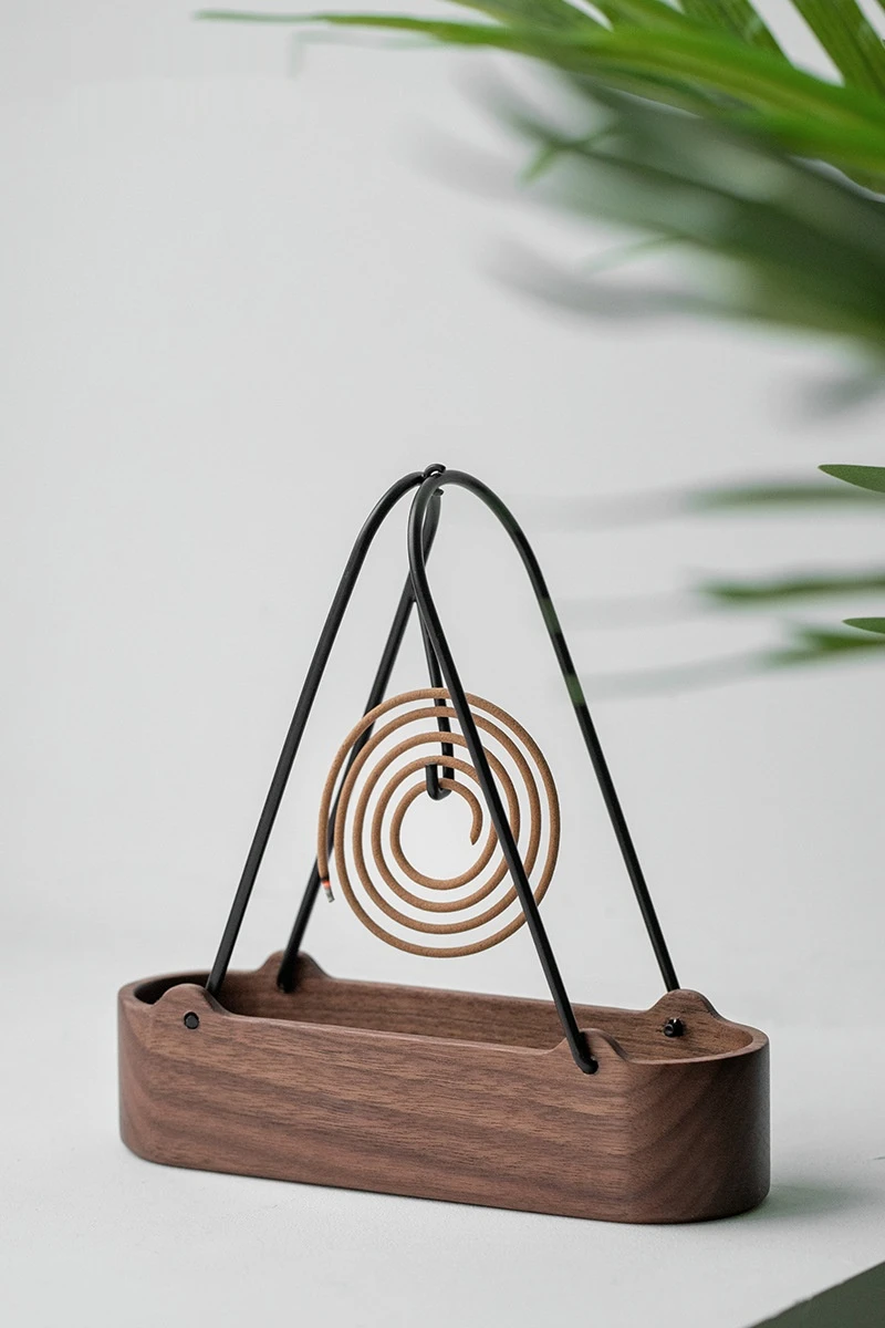 Portable Outdoor Mosquito Incense Rack, Portable Hanging Incense Basket, Black Walnut Metal, Camping Box