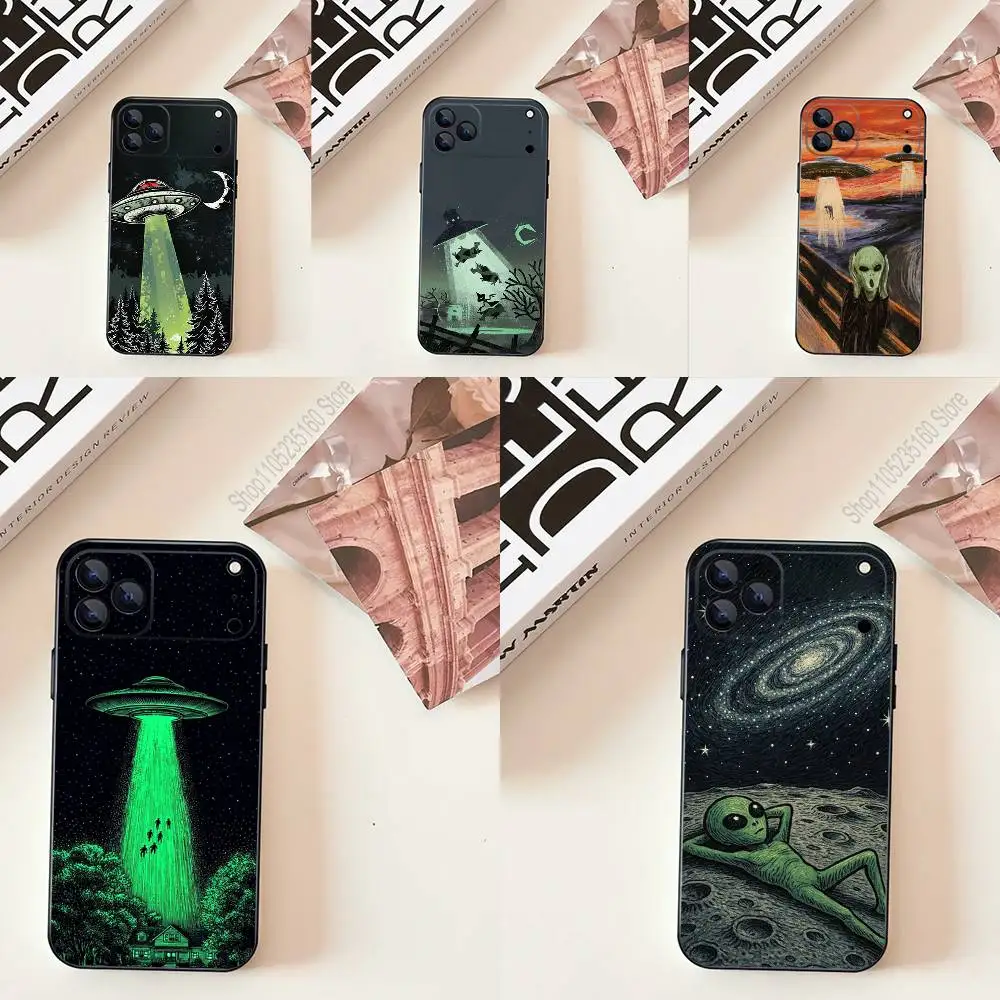

Space UFO Alien Thing Funny Phone Case Silicone Black Soft For iPhone 17,16,15,14,13,12,11,Pro,Max,Plus,E,SE4,Air,Mini