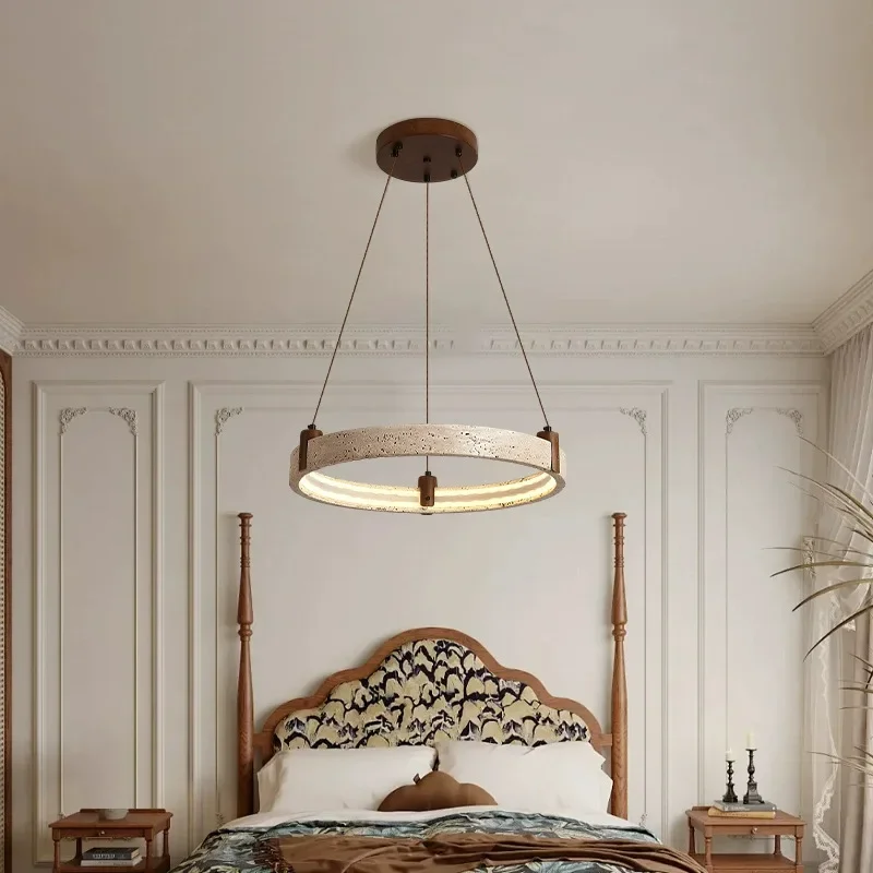 

SANDYHA Modern Circular Pendant Lights Stone Wood Hanging Chandeliers for Living Room Bedroom Decoration Dining Table Lighting
