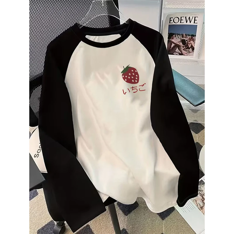 

Women's Casual Strawberry Graphic Long Sleeve Tees Tops All Seasons Vintage T Shirt Korean Style 90s T Shirt Graphic Clothes