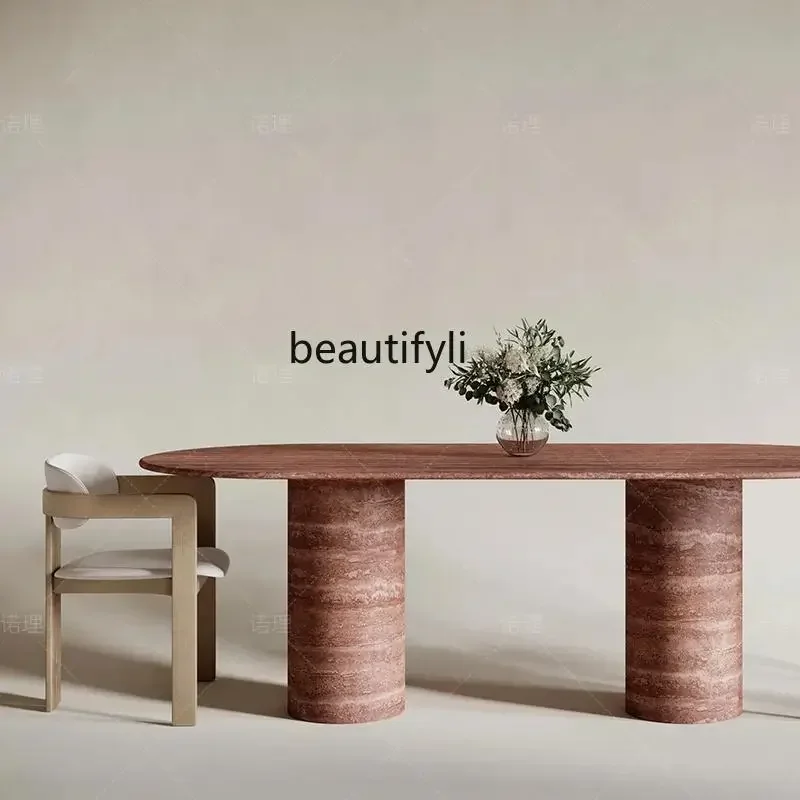 cqyNatural travertine dining table medium antique square dining table modern simple Italian minimalist light luxury wabi sabi st