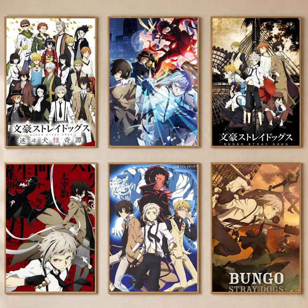 Detective Anime Bungo Stray Dogs Poster PP Self-Adhesive Bedroom Gaming Cafe/Bar Vintage Aesthetic Decor Ideal Gift