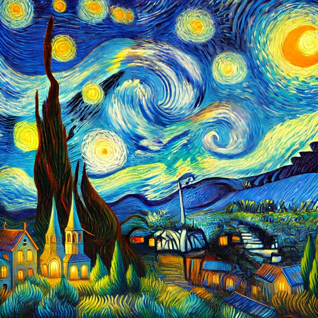 Handpainted Starry Night Thick Landscape Oil Paintings on Canvas,Wall Art,Picture for Living/Bath Room,Home Decorative Artwork