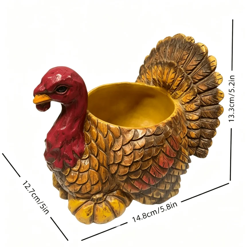 Thanksgiving Turkey Shaped Resin Planter, Rustic Flower Pot for Succulent & Small Plants, Autumn Tabletop Decor, Indoor Home