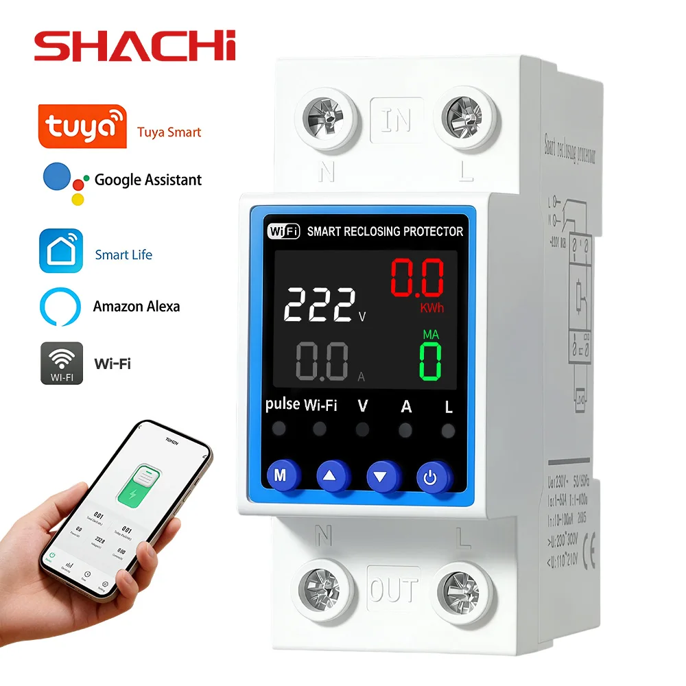 

SHACHI Smart Life TUYA WiFi Circuit Breaker 63A 110V 220VEnergy Meter Metering Timer with Voltage and Current Leakage Protection