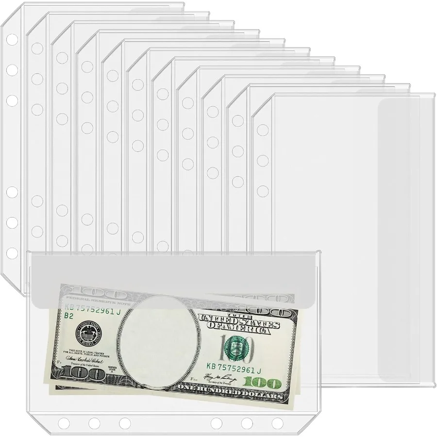 

12 шт., карманы для папок формата А6, без молнии, 6 отверстий, конверты для наличных, вставки-планировщики для A6, 6-кольцевая папка, прозрачная папка из ПВХ на молнии Po