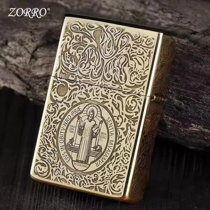 زورو 902 ولاعة بنزين الكيروسين المنحوتة يدويًا باللون الذهبي على الطراز القديم منقوش بأربعة جوانب متعددة الصور هدية لصديقها الحنين #2