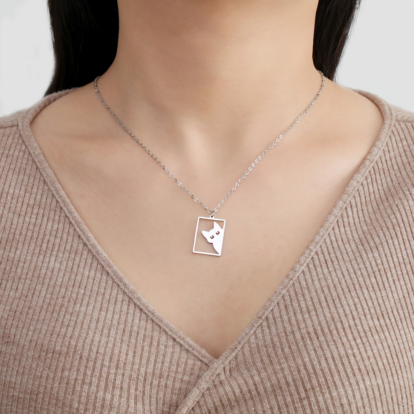 COOLTIME Halskette mit quadratischem Anhänger für Katzen und Kätzchen, Edelstahl, niedliche Katzenpfote, lustige Halskette, Schmuck, Geschenk für Familienmitglieder – Detail 10