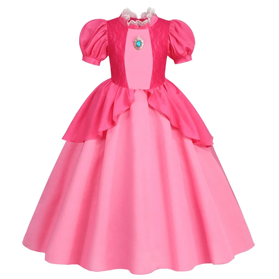 New Peach Pink Princess Dress Baby Girls Queen Kids Cosplay Costume Children Birthday Carnival Party Outfit Clothes 3-10Yrs