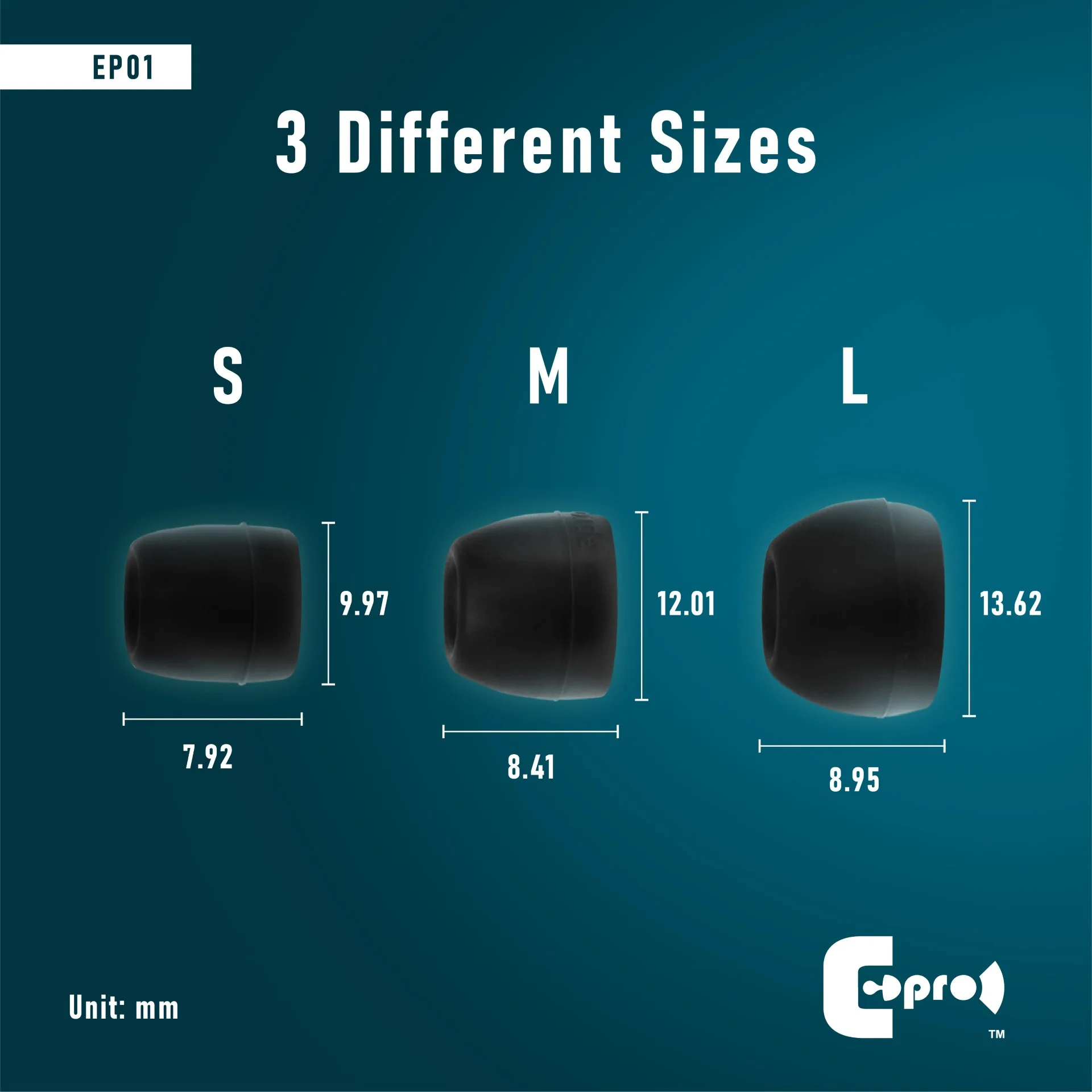 3 أزواج من فوهة ePro EP01 4.7 مم S/M/L بديلة من السيليكون على شكل قرن حاصلة على براءة اختراع لسماعات الأذن مقاس 4.9-7 مم/TWS IEMs