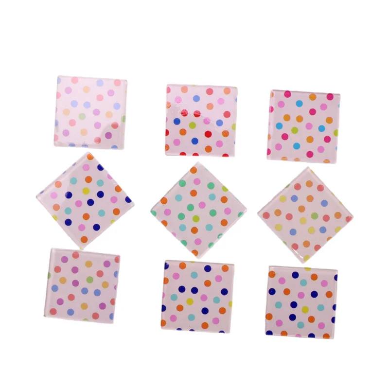 New arrived 50pcs/lot 25mm color dots pattern print geometry square shape acrylic beads diy jewelry garment hair accessory