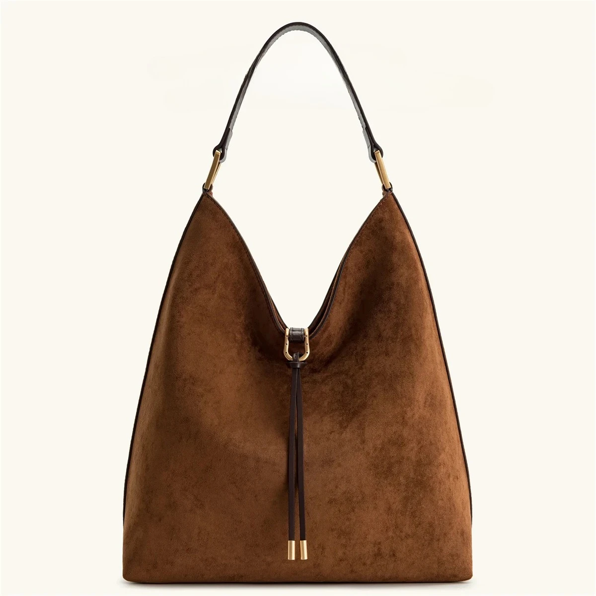 

Большая вместительная сумка через плечо из искусственной замши для женщин, коричневая сумка для подмышек, простая повседневная модная сумка