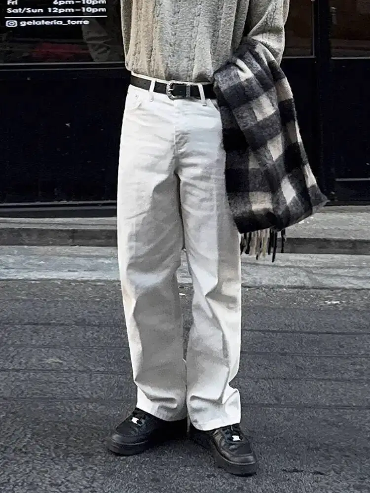 

Korean Style Men's Denim Pants Solid Color Casual Cleanfit Bottom New Wide Leg Loose All-match Male Jeans 2025 Autumn