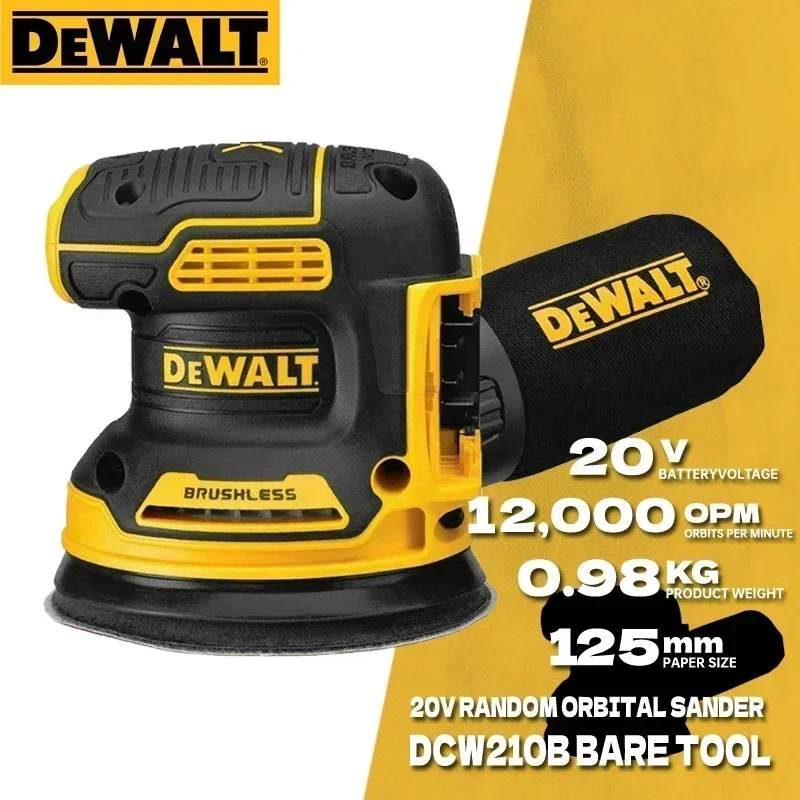 DEWALT-DCW210 무선 랜덤 오비털 샌더 20V 전동 공구, 브러시리스 가변 속도 DCW210B 핸드헬드 진동 연마