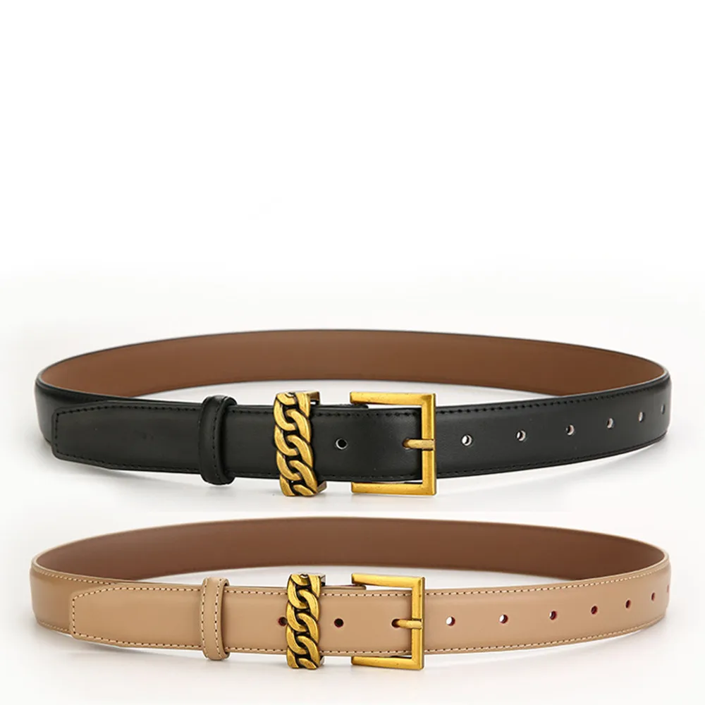 Modedesigner-Damengürtel, 2,3 cm, echter Ledergürtel, goldene Schnalle, ultradünner Gürtel für alle Gelegenheiten