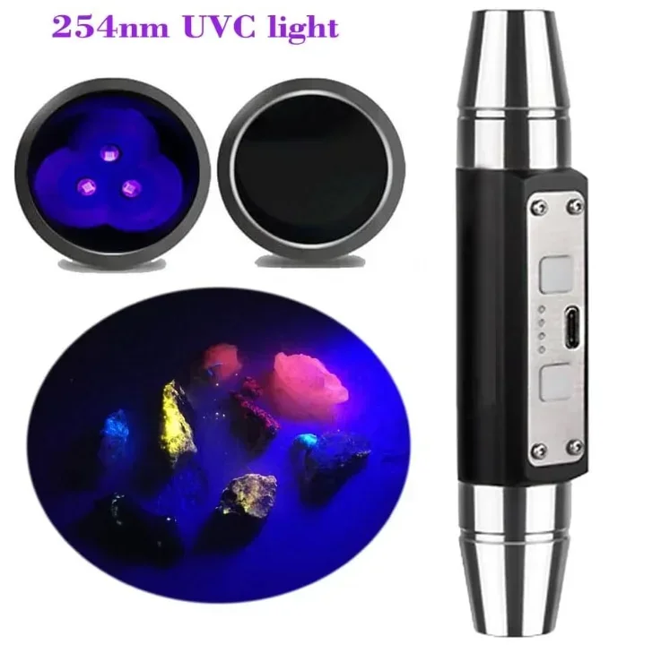 Shortwave UVC 254nm & Longwave  365nm 395nm UV Lamps USB Rechargeable Tagged Stamps Detector LED Flashlight With Black Filter