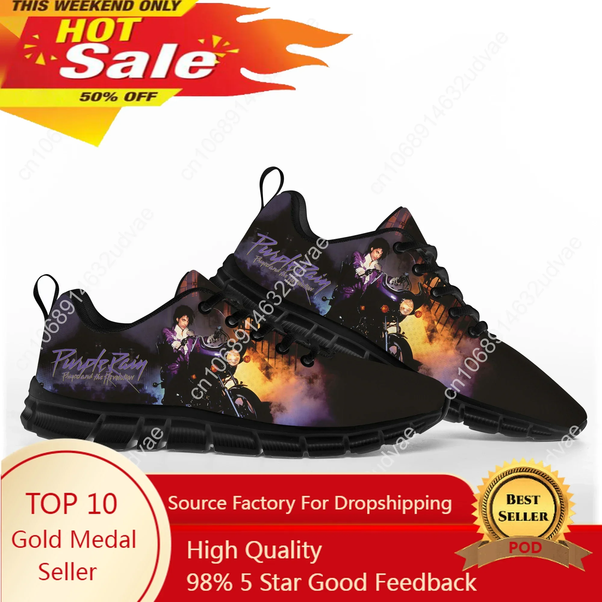 Zapatillas de deporte para hombre y mujer, zapatos deportivos de lluvia morados, zapatillas casuales personalizadas de alta calidad para niños y adolescentes, Prince Rogers