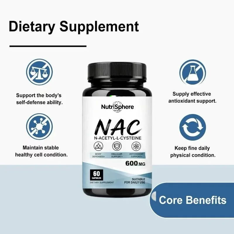 NAC 600mg N-acetylcysteine Supplement Antioxidant Cell Health Support 60 Capsules