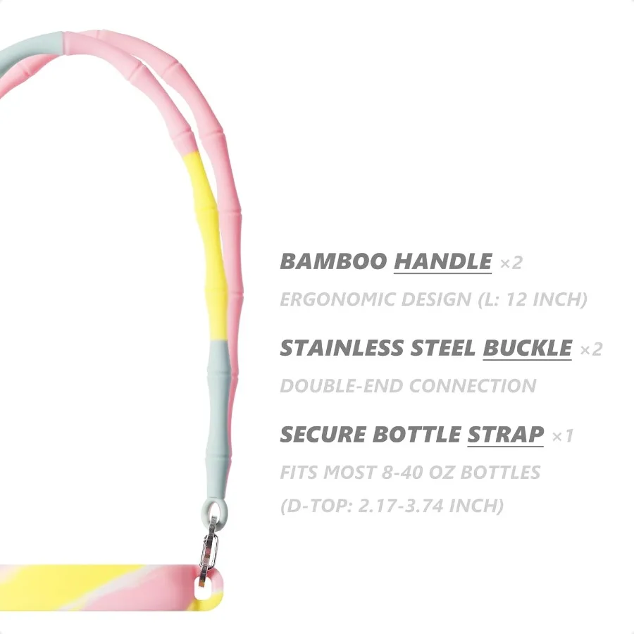 زجاجة مياه بمقبض من السيليكون وحزام من الخيزران على شكل حبال متينة وملحقات الناقل تناسب #2