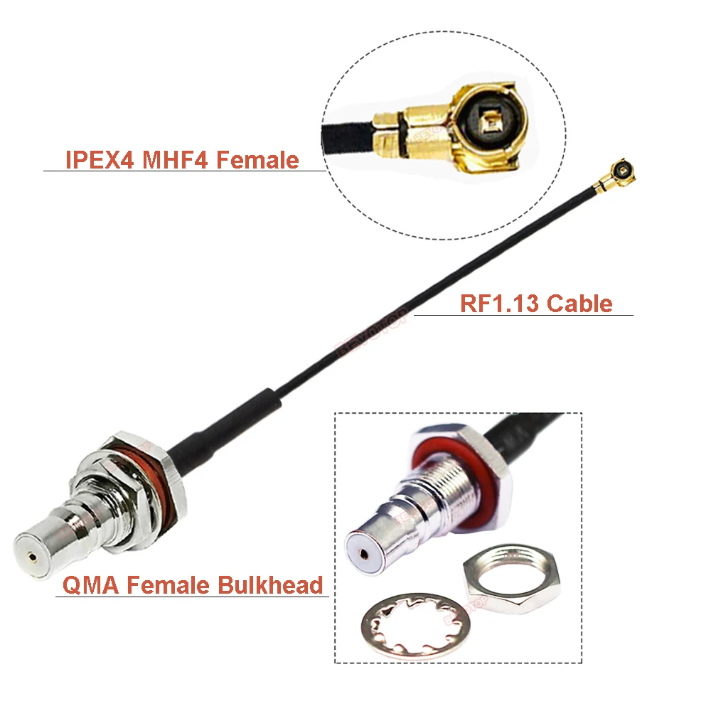 1Pcs QMA to  Cable QMA Female to U.fl 1/ 4 (4) Female Connector RF1.13 / RG178 Pigtail Jumper Cable BEVOTOP