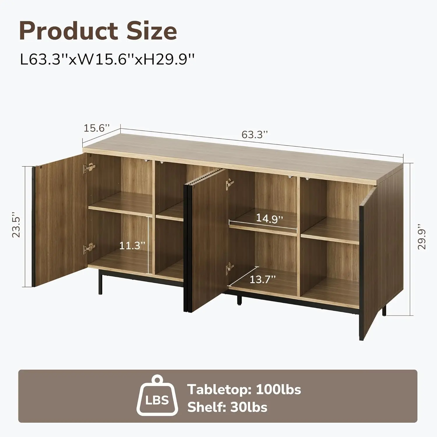 BELLEZE Sideboard Buffet Cabinet, 63