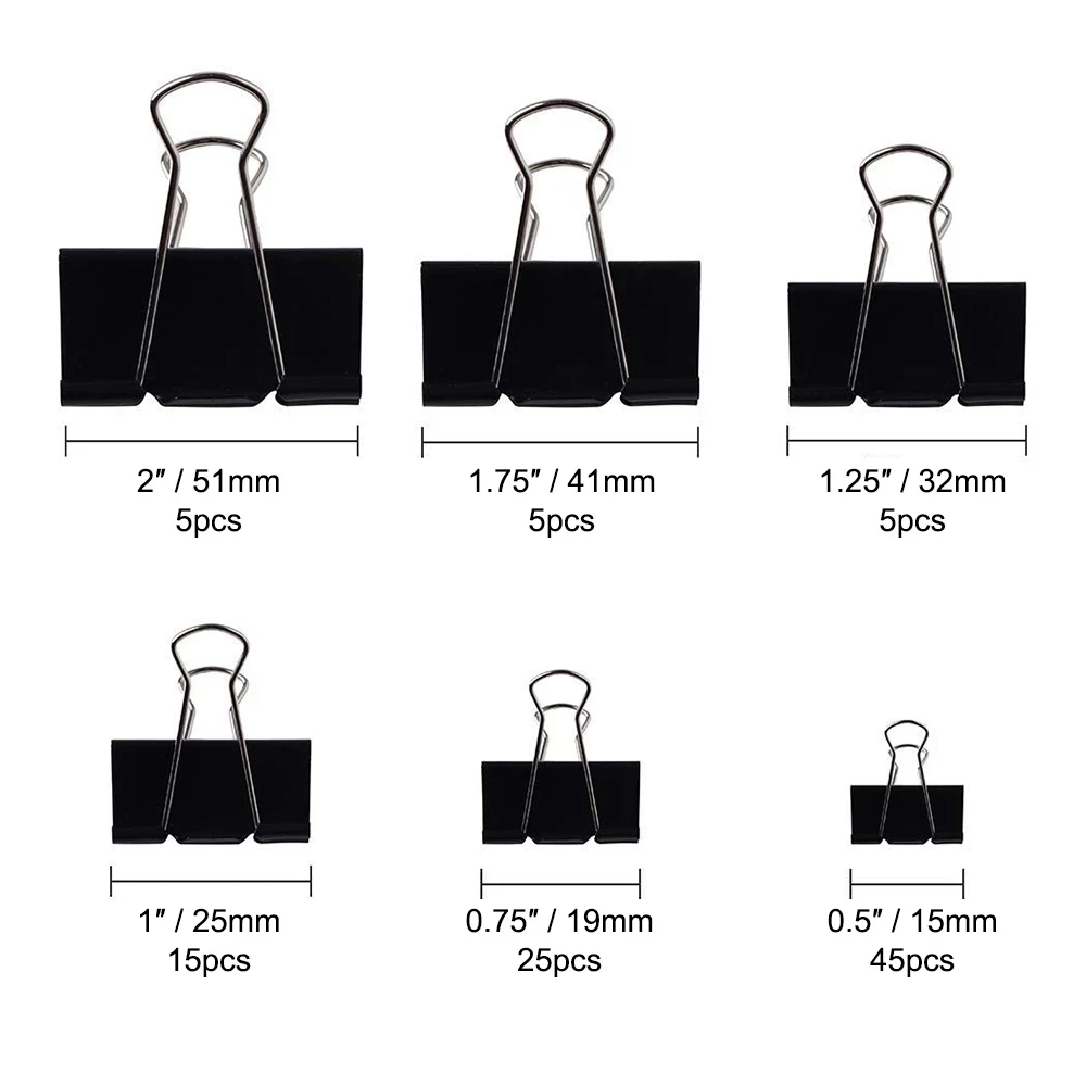 Tenwin-Clips de Metal plegables, abrazaderas de agarre coloridas para papel, documentos, papelería de oficina, 19, 25, 32, 41, 51mm, 100 unidades