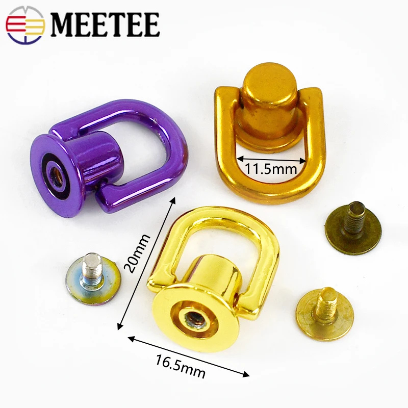 5/10Pcs Meetee 10mm Metal Bag Side D Ring Buckle Screw Rivet Nail Clasp Bags Strap Chain Connnector Sides Clip Hook Accessories