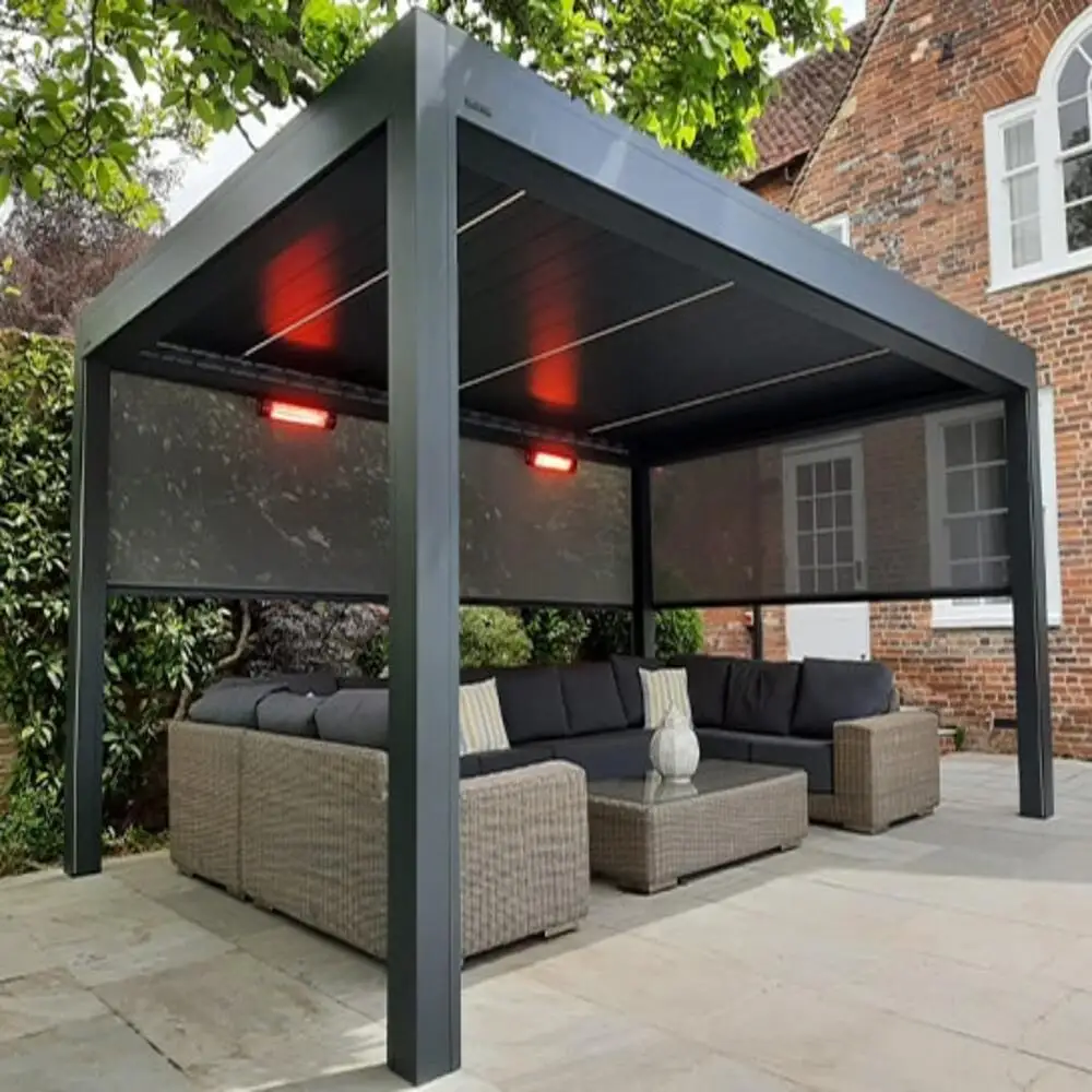 Heavy Duty Aluminum Gazebo Pergola Louvered Roof Canopy Outdoor Patio Shelter Waterproof Sun Shade Backyard Pavilion Party Tent