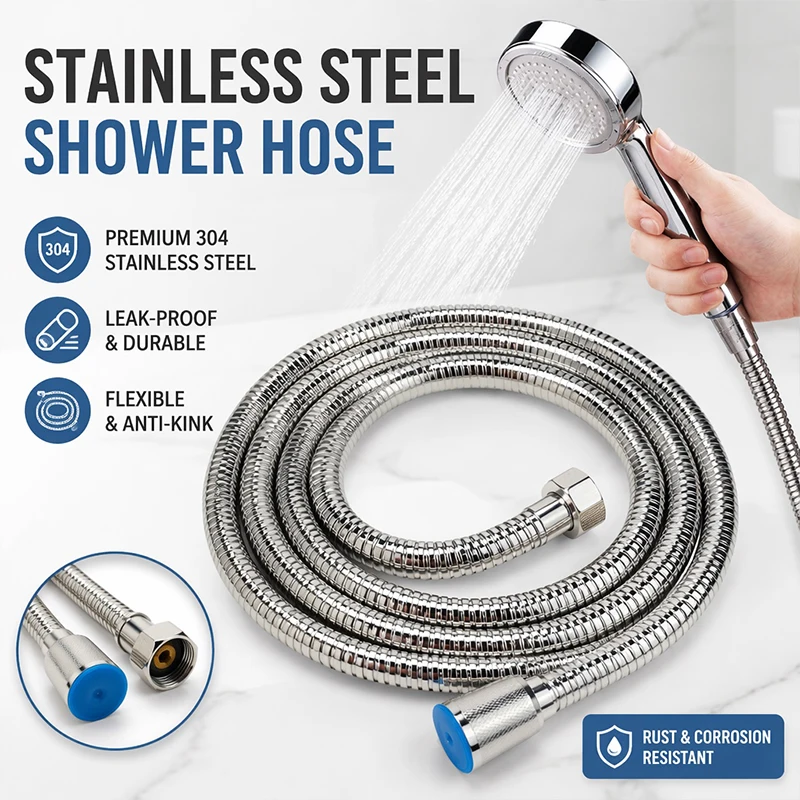 1.5/2m Stainless Steel Shower Hose High Temperature Resistant Flexible Bathroom Handheld Shower Head Extension Pipe Accessories