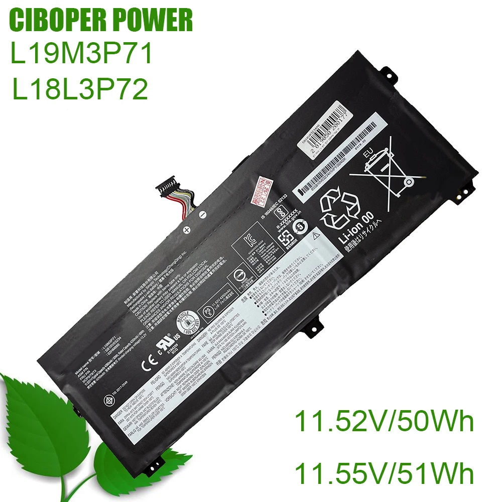 CP Laptop Battery L18L3P72 L19M3P71 L18S3P72 L18M3P72 50Wh For ThinkPad X13 Yoga 1st Gen ThinkPad X390 Yoga Series Notebook