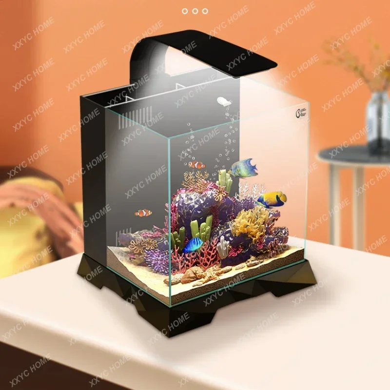

Fish Tank Super White Ecological Fish Tank Small Desktop Back Filter Aquarium Living Room Coral Tank Sea Water Aquarium