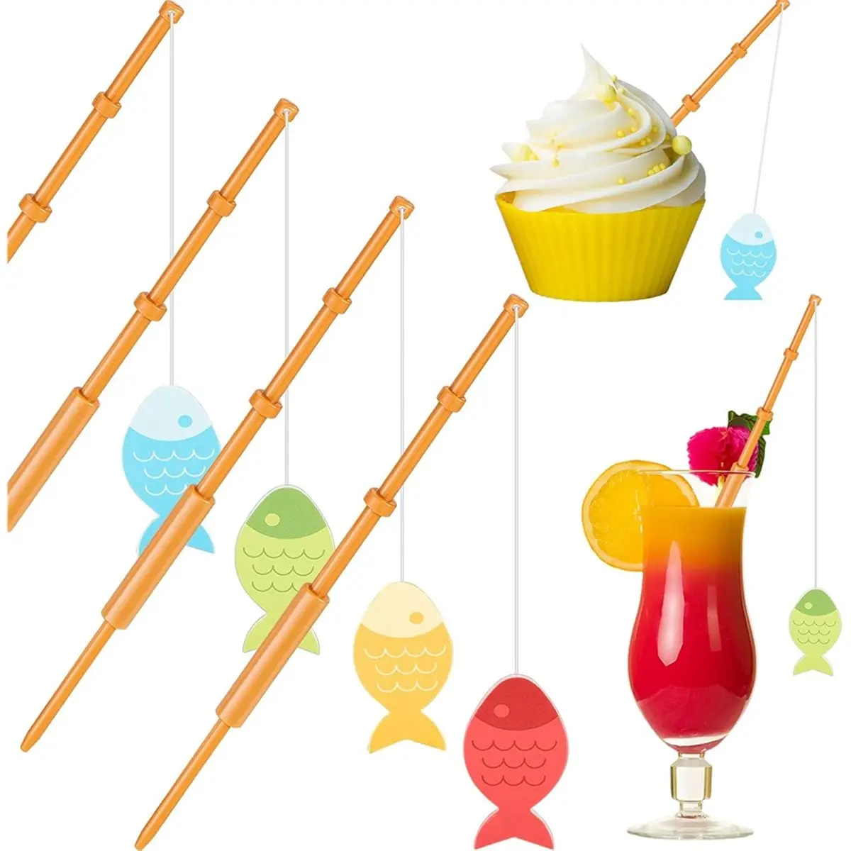 

36 шт. мини-украшение для удочки, маленькая рыбацкая удочка, выборки для кексов для дня рождения, тропической вечеринки [cilae-17R]