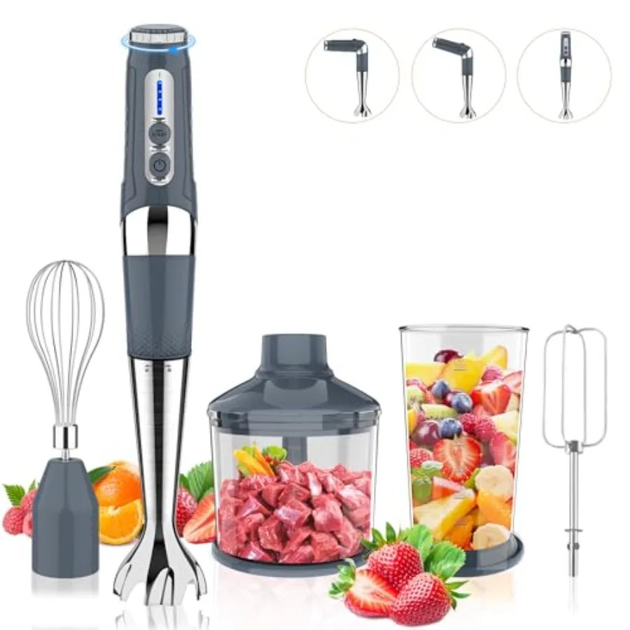 

Беспроводной погружной блендер 4-в-1, электрический ручной блендер с 21 скоростью, 3-уровневой регулировкой угла наклона, USB-зарядкой, без BPA, можно мыть в посудомоечной машине