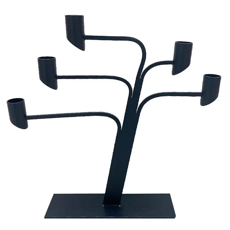Modern Matte Black 5 Arm Candle Holder Irregular Tilted Design Metal Candelabra for Home Wedding Table Centerpiece Decoration
