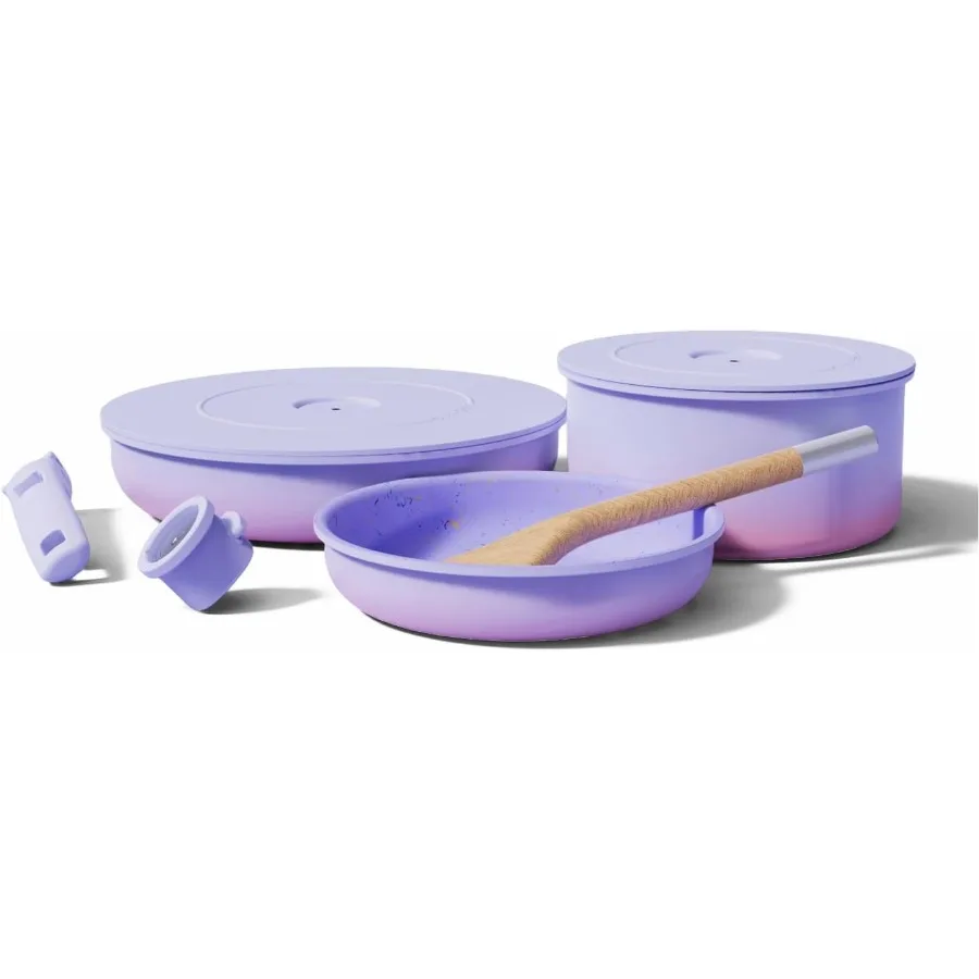 

Набор керамической посуды Ombre Titanium, нетоксичный, 8-комплект кастрюль и сковородок с антипригарным покрытием со съемными ручками, магнитная крышка, деревянная лопатка