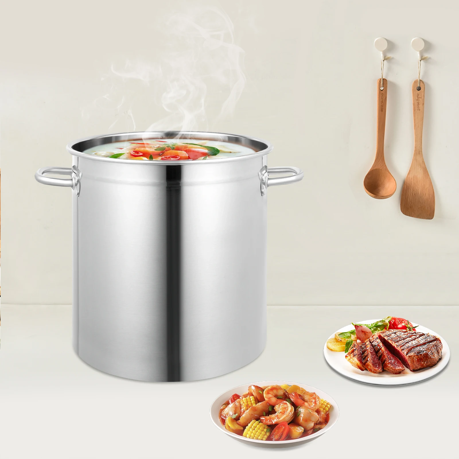 Commercial Stock Pot 35L, Stainless Steel Cooking Pot with Lid, Large Soup Pot for Restaurant Kitchen Hotel, 47*36cm Stockpot