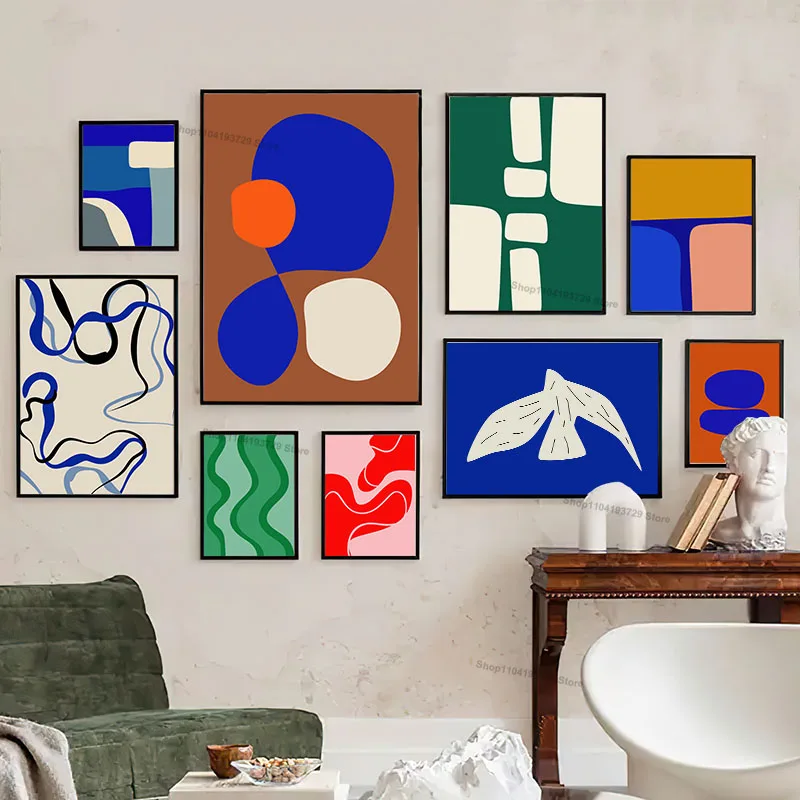 Abstract Line Color Block Geometric Bauhaus Wall Art Canvas Prints Mid Century Poster for Modern Living Room Bedroom Home Decor