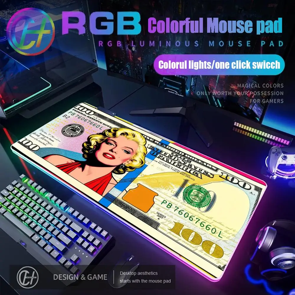 RGB LED Money 100 Dollar Mouse Pad Gaming Mats  HYBXAXC  Computer Tables Table Mat Deskpad Playmat Gamer Cabinet Deskmat Kawaii