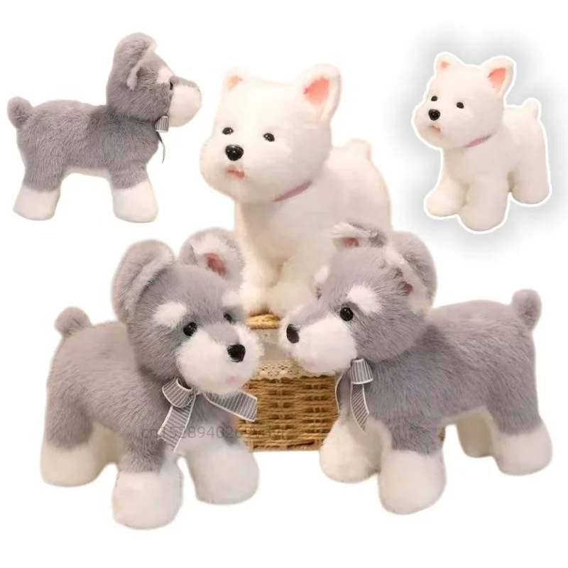 

Standing Posture Schnauzer Figurines Plush Toys Tie Collar Dogs Cute Super Soft Christmas Halloween Gift Party Decor For Boys
