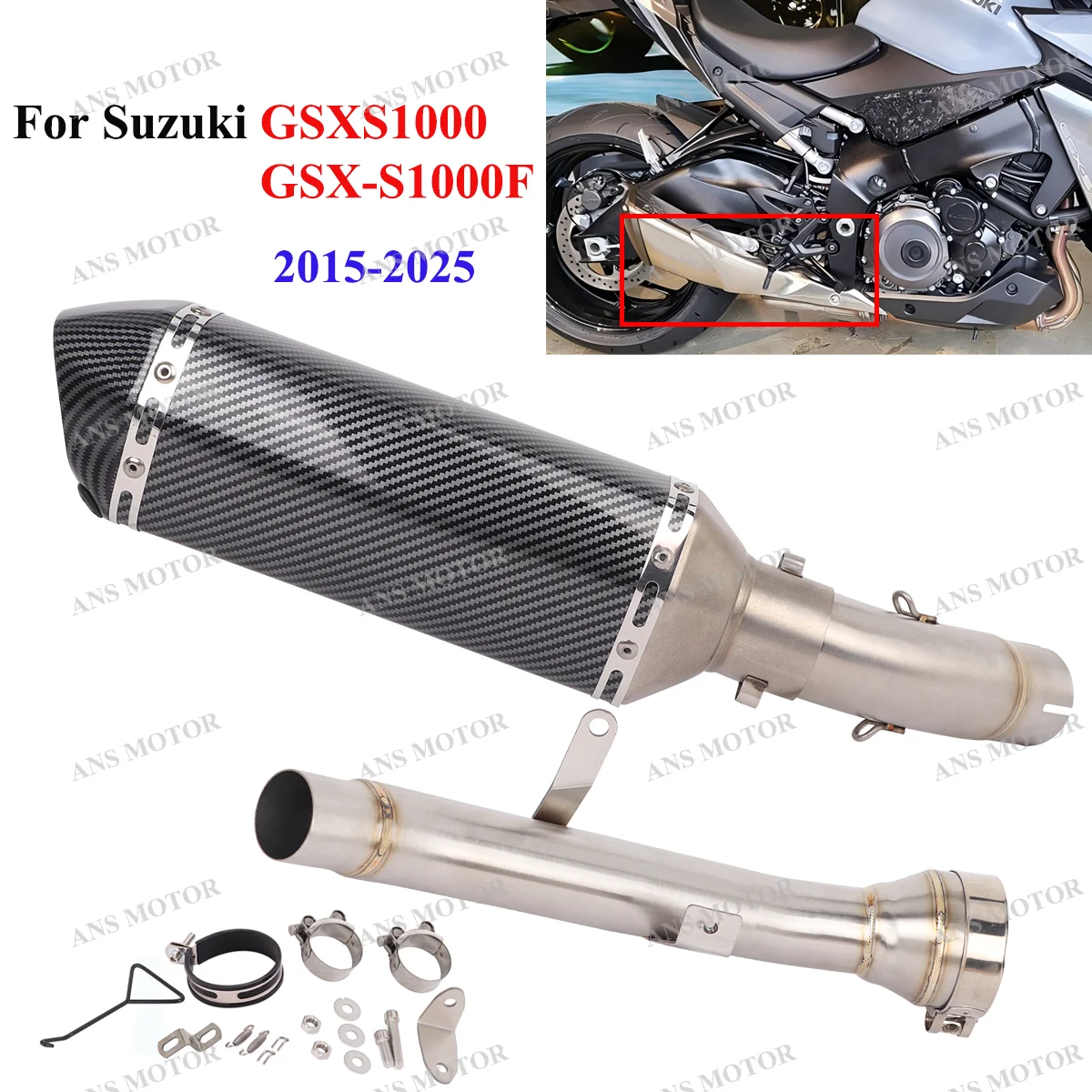 

Slip On For Suzuki GSXS1000 GSX-S1000F 2015-2025 Motorcycle Exhaust Stainless Modify System With Removable DB Killer