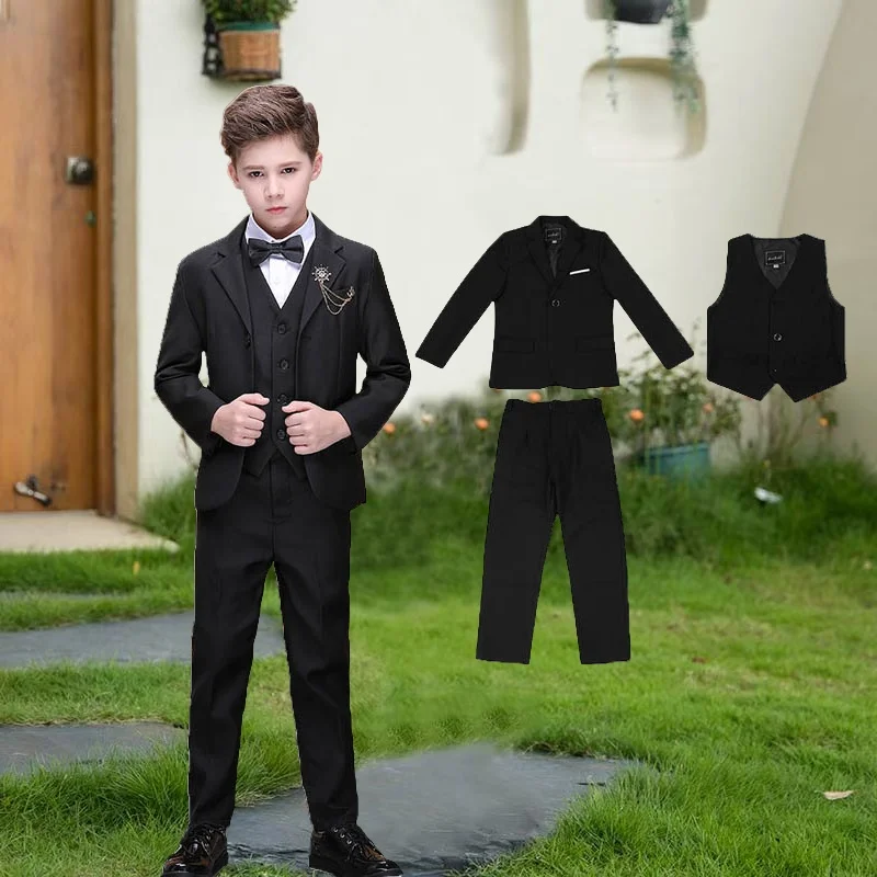 Children Black 007 4Pieces/Set Jacket Vest Pants Bowtie Wedding Suit Boys Photograph Suit Kids Graduation Stage Birthday Costume